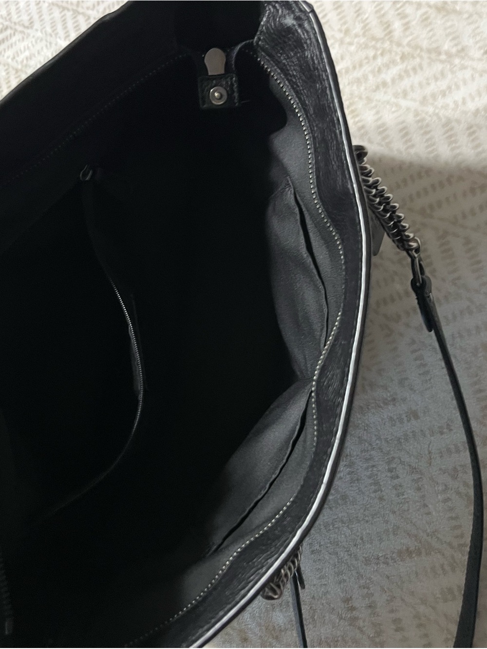 Coach Black Leather Tote with Chain-Accent Straps - Picture 10 of 13